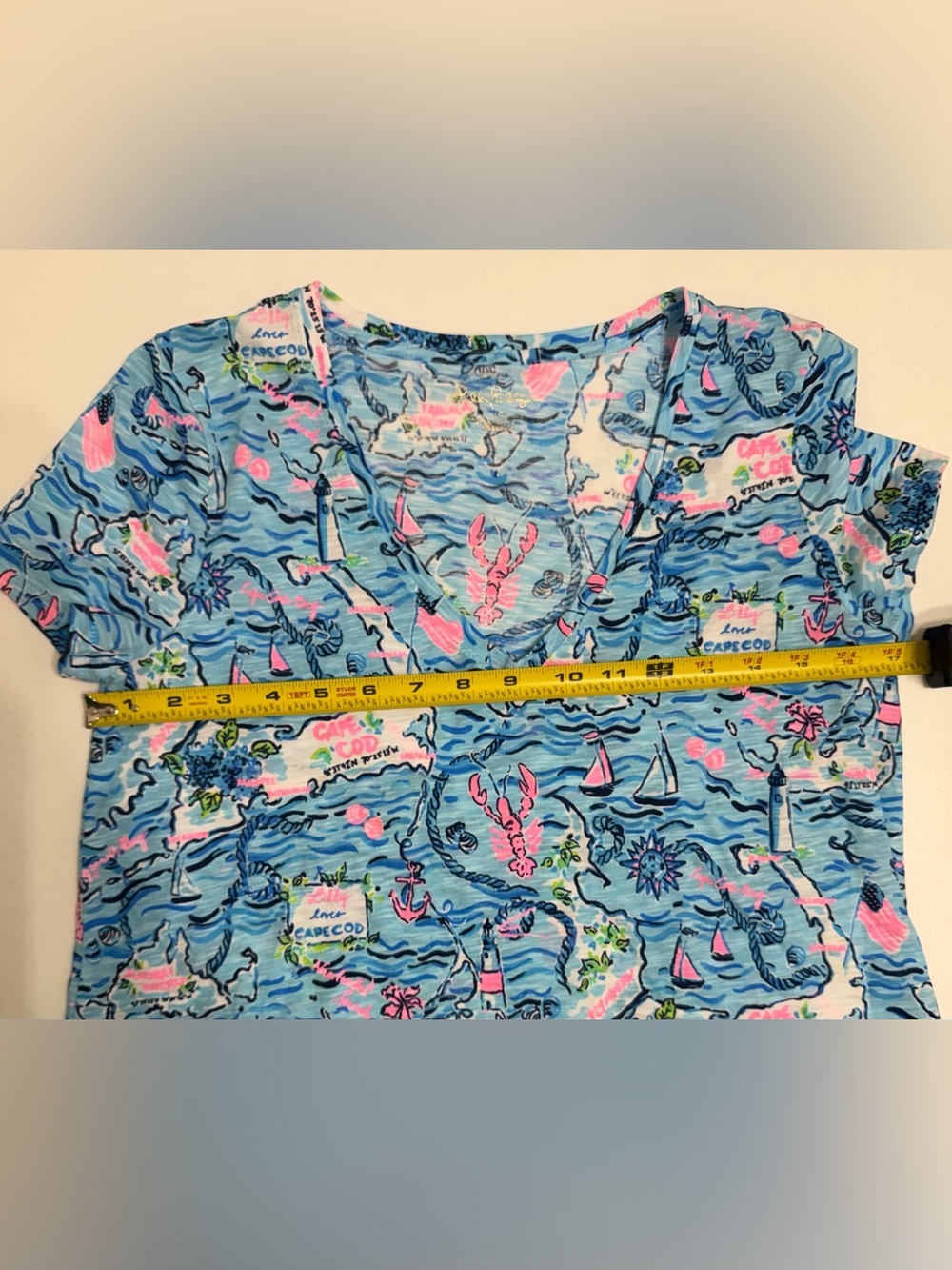Lilly Pulitzer Etta V-Neck Top — Bali Blue Lilly Loves Cape Cod XS - Picture 6 of 10